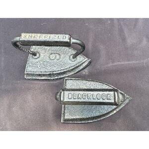 2 Rare VTG Primitive BLACKLOCK & Sheffield CAST IRON Clothes Sad Irons